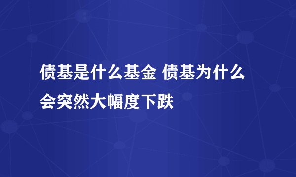 债基是什么基金 债基为什么会突然大幅度下跌