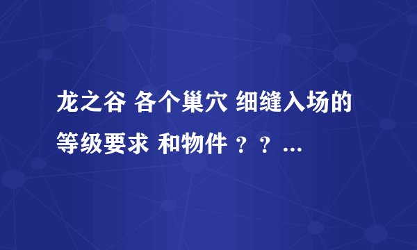 龙之谷 各个巢穴 细缝入场的等级要求 和物件 ?? 时空庭院有好几个门 都是什么 进去都需要什么条件
