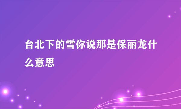台北下的雪你说那是保丽龙什么意思