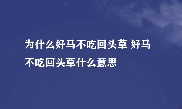为什么好马不吃回头草 好马不吃回头草什么意思