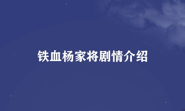 铁血杨家将剧情介绍
