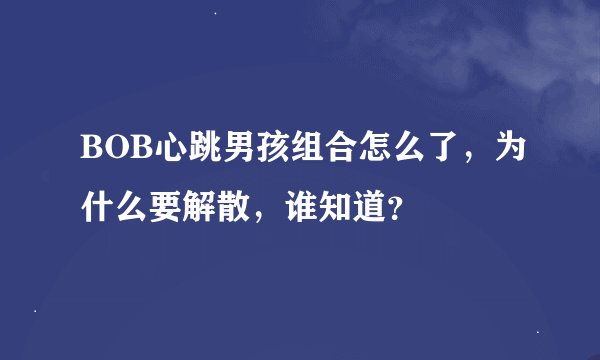 BOB心跳男孩组合怎么了,为什么要解散,谁知道?