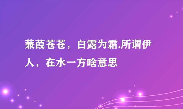 蒹葭苍苍，白露为霜.所谓伊人，在水一方啥意思