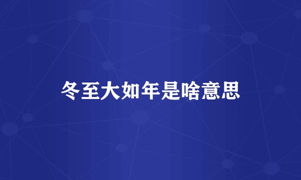 冬至大如年是啥意思