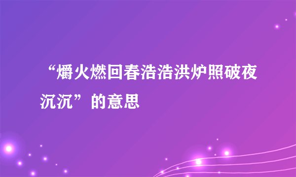 “爝火燃回春浩浩洪炉照破夜沉沉”的意思