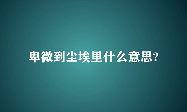 卑微到尘埃里什么意思?