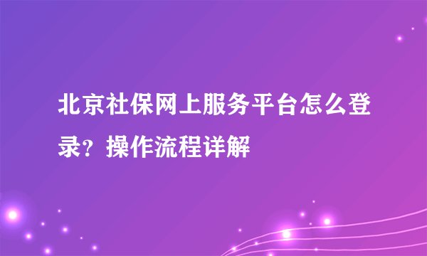 北京社保网上服务平台怎么登录？操作流程详解