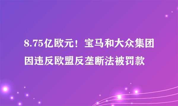 8.75亿欧元！宝马和大众集团因违反欧盟反垄断法被罚款