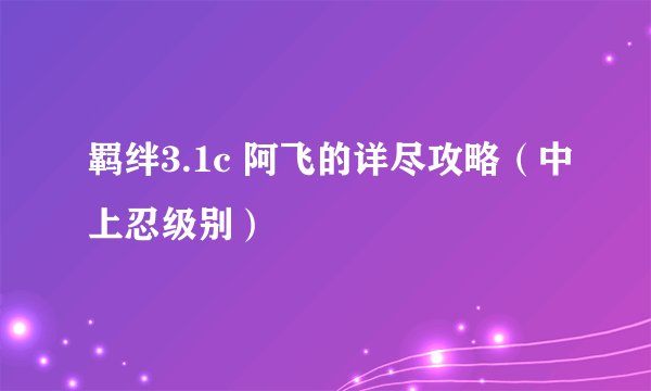 羁绊3.1c 阿飞的详尽攻略（中上忍级别）