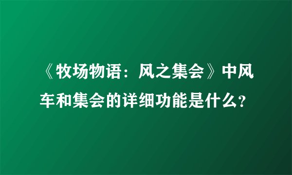 《牧场物语：风之集会》中风车和集会的详细功能是什么？