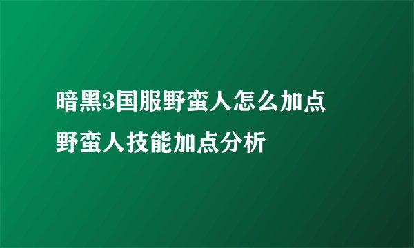 暗黑3国服野蛮人怎么加点 野蛮人技能加点分析
