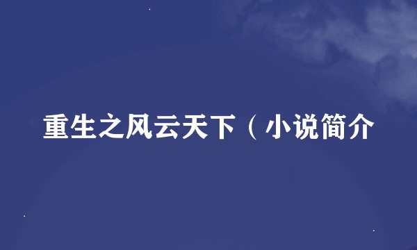 重生之风云天下(小说简介