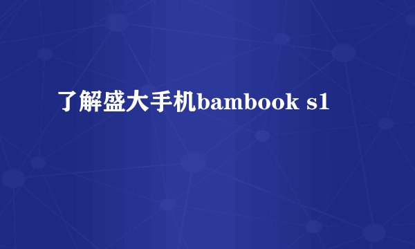 了解盛大手机bambook s1