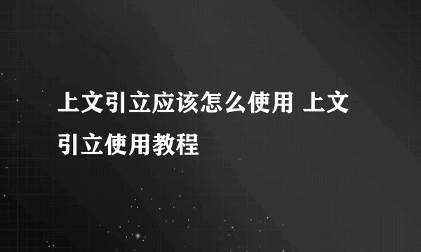上文引立应该怎么使用 上文引立使用教程