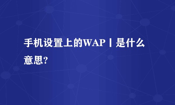 手机设置上的WAP丨是什么意思?