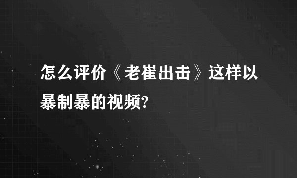 怎么评价《老崔出击》这样以暴制暴的视频?