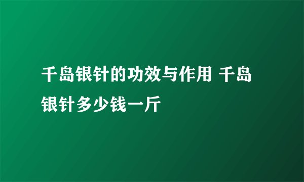 千岛银针的功效与作用 千岛银针多少钱一斤