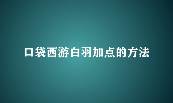 口袋西游白羽加点的方法