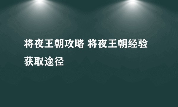 将夜王朝攻略 将夜王朝经验获取途径