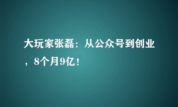 大玩家张磊：从公众号到创业，8个月9亿！