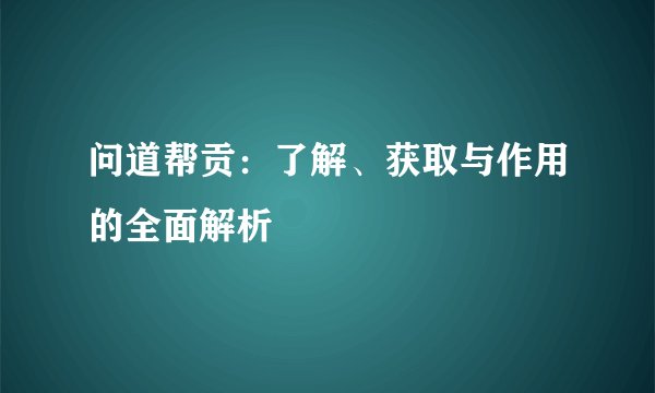 问道帮贡：了解、获取与作用的全面解析