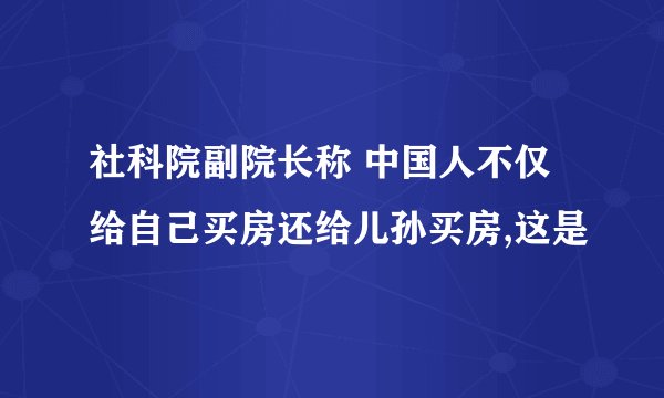 社科院副院长称 中国人不仅给自己买房还给儿孙买房,这是