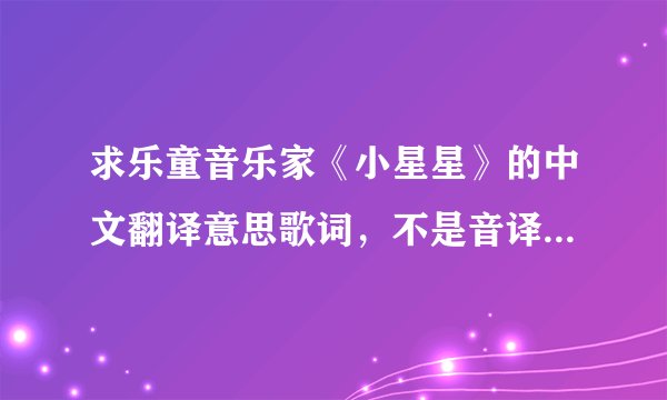 求乐童音乐家《小星星》的中文翻译意思歌词，不是音译歌词，给好评谢谢。
