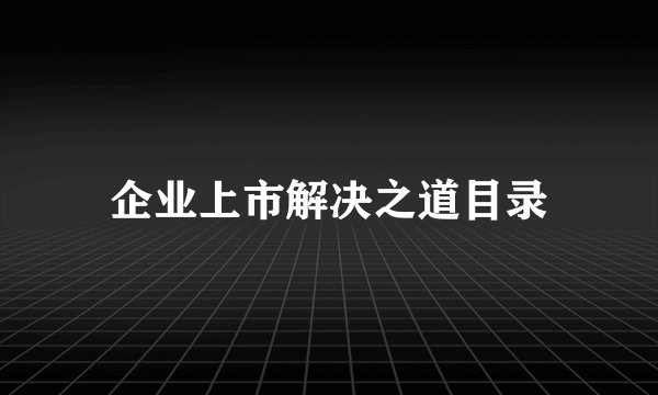 企业上市解决之道目录