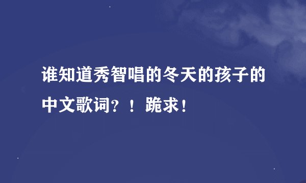 谁知道秀智唱的冬天的孩子的中文歌词?!跪求!