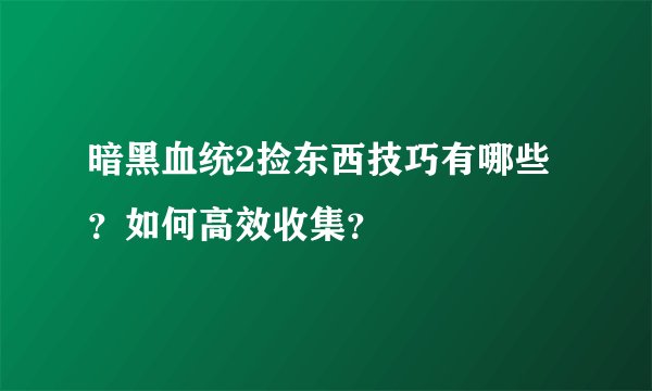 暗黑血统2捡东西技巧有哪些？如何高效收集？