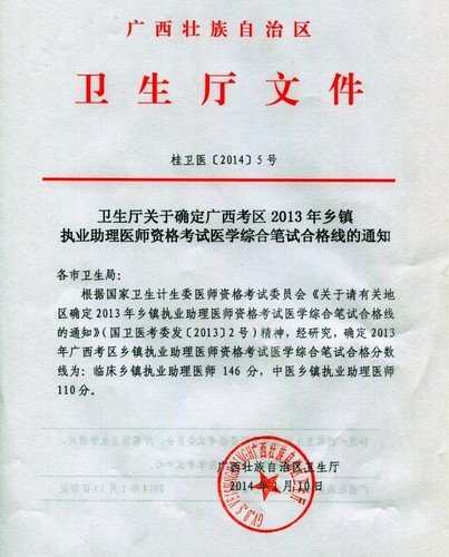 2013年湖南乡镇助理医师分数线
