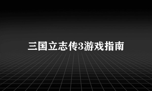 三国立志传3游戏指南