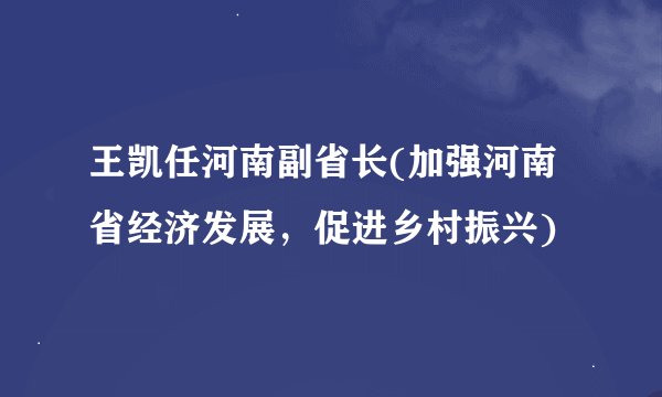 王凯任河南副省长(加强河南省经济发展，促进乡村振兴)
