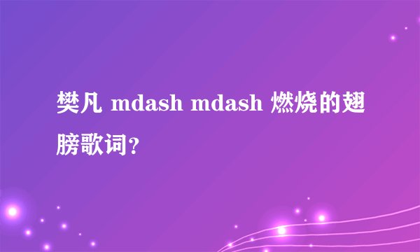 樊凡 mdash mdash 燃烧的翅膀歌词？