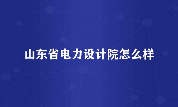 山东省电力设计院怎么样