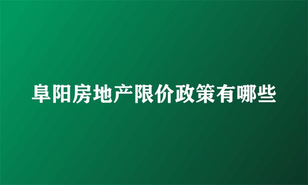 阜阳房地产限价政策有哪些