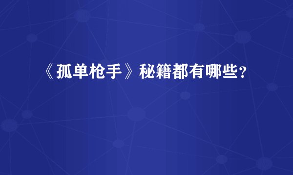 《孤单枪手》秘籍都有哪些？