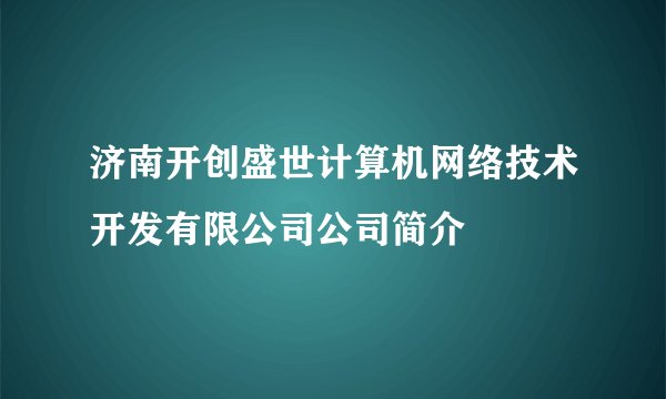 济南开创盛世计算机网络技术开发有限公司公司简介