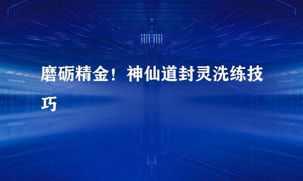 磨砺精金！神仙道封灵洗练技巧