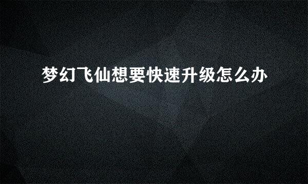 梦幻飞仙想要快速升级怎么办