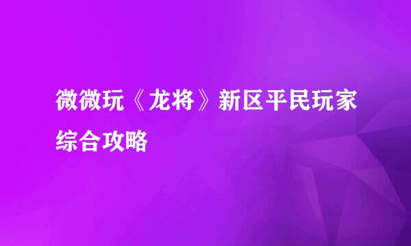 微微玩《龙将》新区平民玩家综合攻略