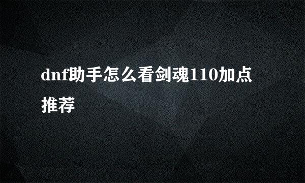 dnf助手怎么看剑魂110加点推荐