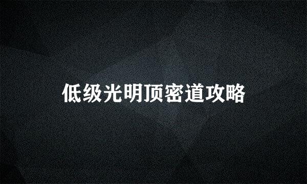 低级光明顶密道攻略