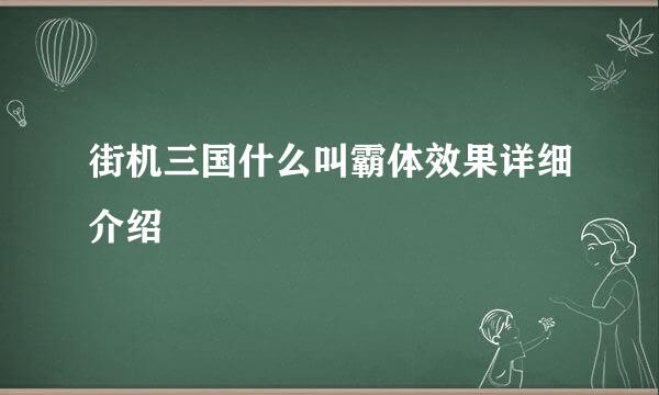 街机三国什么叫霸体效果详细介绍