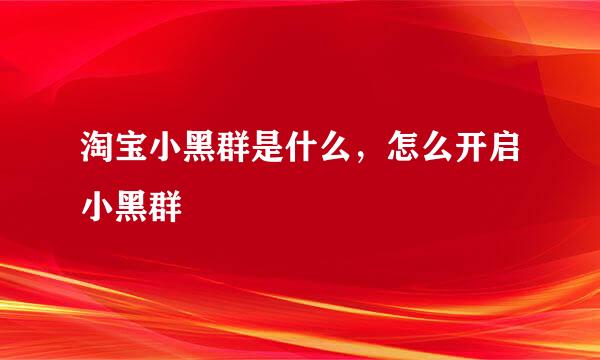 淘宝小黑群是什么,怎么开启小黑群