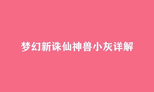 梦幻新诛仙神兽小灰详解