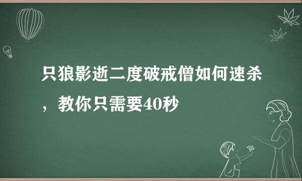 只狼影逝二度破戒僧如何速杀,教你只需要40秒