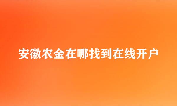 安徽农金在哪找到在线开户