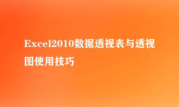 Excel2010数据透视表与透视图使用技巧