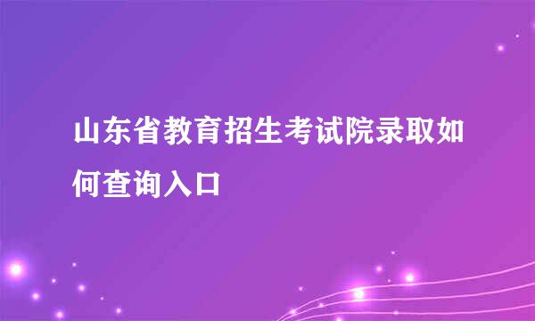 山东省教育招生考试院录取如何查询入口
